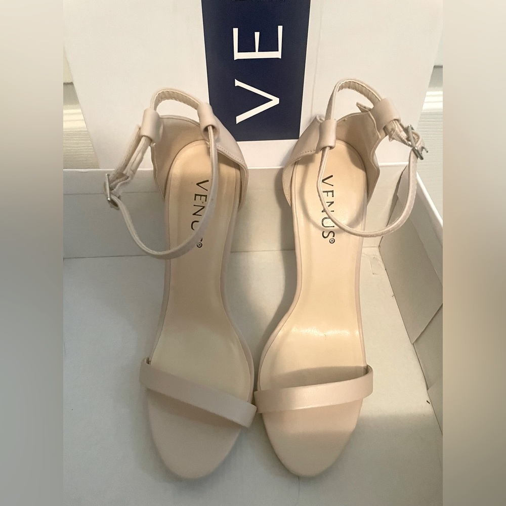 Brand New Venus  beige open toed Round high heels With Strap Around Ankle & Toe